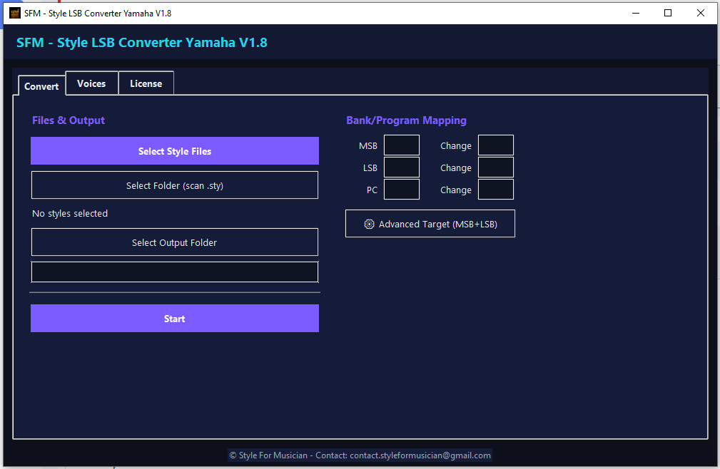 Style LSB Converter Yamaha V1.8 – SFM Công cụ mạnh mẽ dành cho người dùng Yamaha Keyboard, giúp bạn chuyển đổi MSB, LSB, PC trong file Style (.sty) chỉ với vài thao tác.